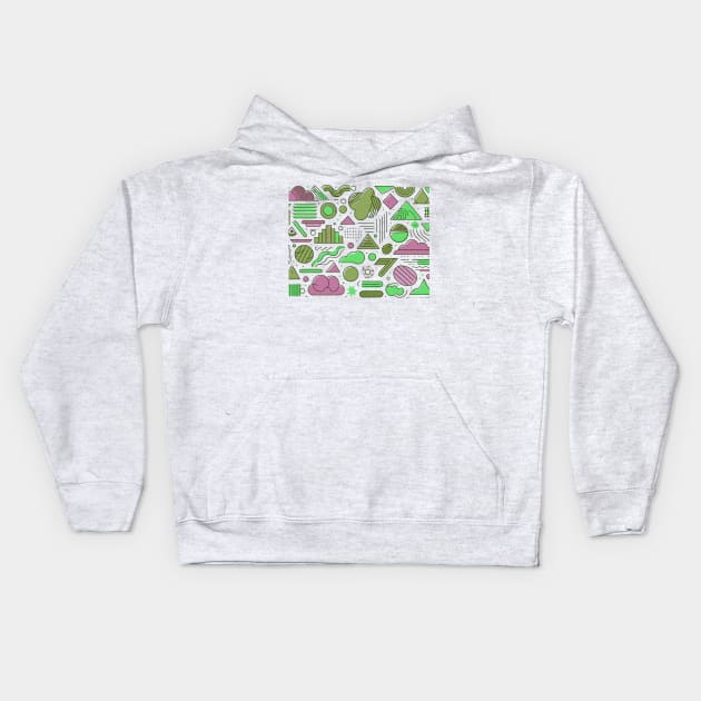 Pink Olive Green Colorful 80s Retro Geometric Pattern Kids Hoodie by Siha Arts